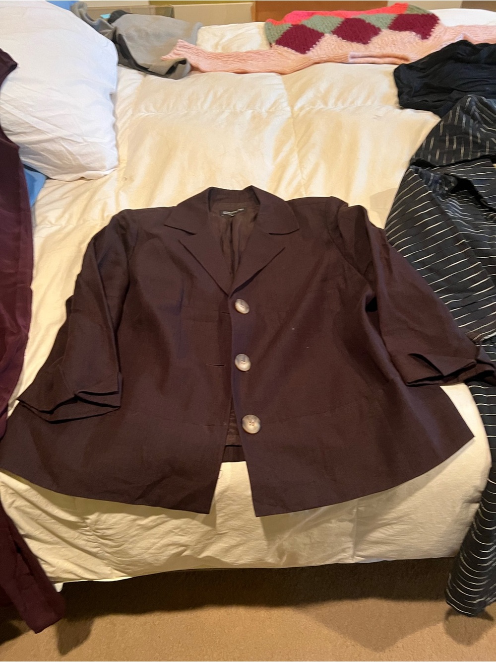 Classic Women's Three-Button Blazer Jacket in Deep Brown - Picture 1 of 1